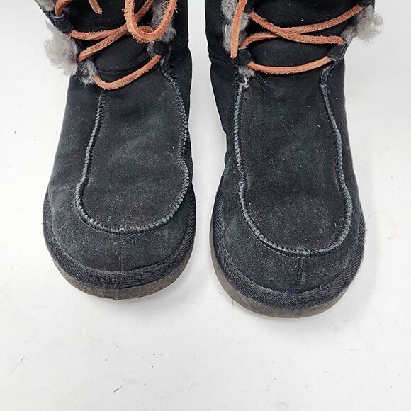 Ugg Uptown Boots Black‎ Suede Gray Shearling Lining Leather Lace Up Size 7 - Picture 12 of 13